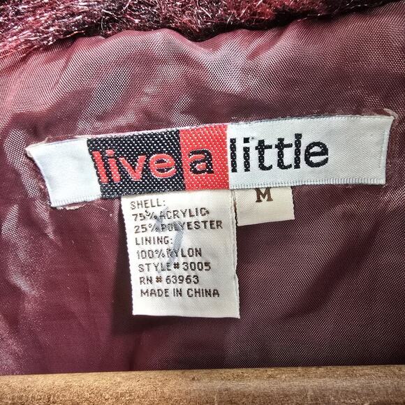 Vintage Y2K Vest Womens Medium Red Faux Fur Mob Coat Burgundy Glam Boss - Picture 3 of 10